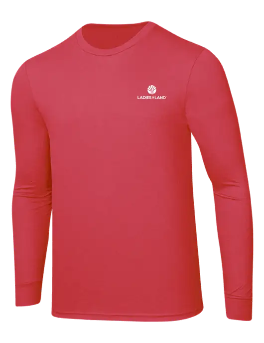 Simply Soft Long Sleeve Red Frost 4.5 oz, Poly/Combed Ring Spun Cotton T-Shirt w/Ladies In Land Logo