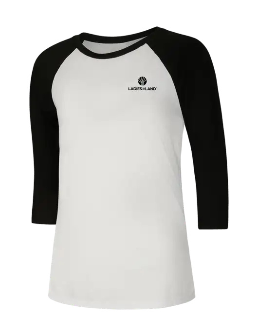 Womens Simply Soft 3/4 Sleeve Black/White Ring Spun Cotton T-Shirt w/Ladies In Land Logo