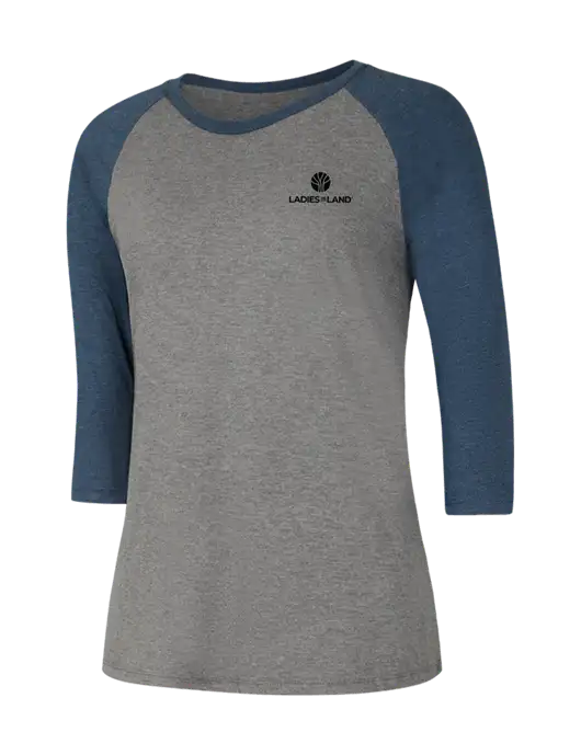 Womens Simply Soft 3/4 Sleeve Navy Frost/Grey Frost Ring Spun Cotton T-Shirt w/Ladies In Land Logo