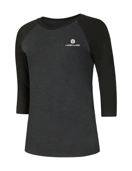 Womens Simply Soft 3/4 Sleeve Black/Black Frost Ring Spun Cotton T-Shirt w/Ladies In Land Logo