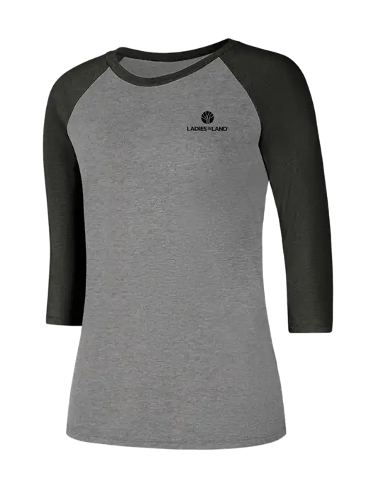 Womens Simply Soft 3/4 Sleeve Black Frost/Grey Frost Ring Spun Cotton T-Shirt w/Ladies In Land Logo