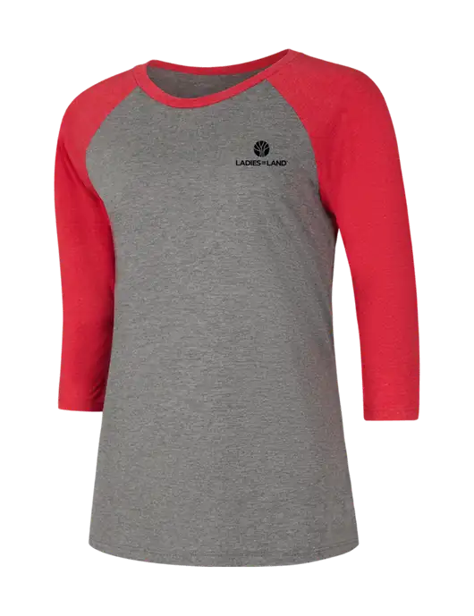 Womens Simply Soft 3/4 Sleeve Red Frost/Grey Frost Ring Spun Cotton T-Shirt w/Ladies In Land Logo