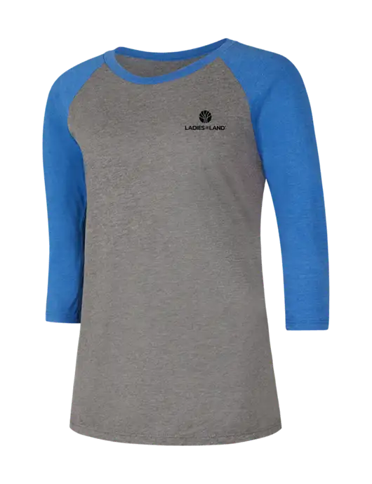 Womens Simply Soft 3/4 Sleeve Royal Frost/Grey Ring Spun Cotton T-Shirt w/Ladies In Land Logo