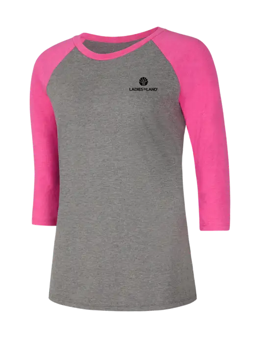 Womens Simply Soft 3/4 Sleeve Fuchsia Frost/Grey Frost Ring Spun Cotton T-Shirt w/Ladies In Land Logo