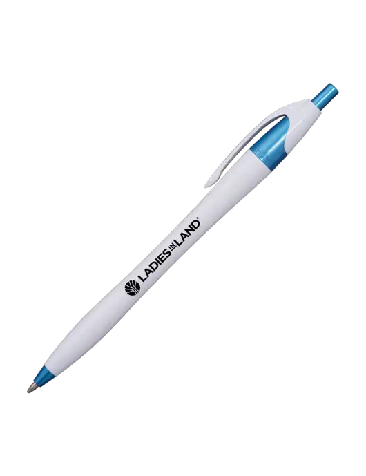 Novella White/Blue Shimmer Pen - Blue Ink w/Ladies In Land Logo
