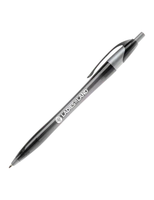 Novella Translucent Black/Silver Jewel Pen - Blue Ink w/Ladies In Land Logo