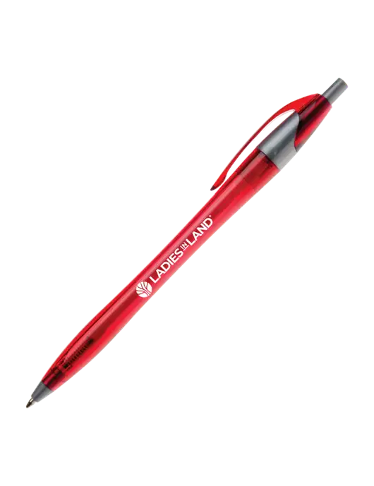 Novella Translucent Red/Silver Jewel Pen - Blue Ink w/Ladies In Land Logo