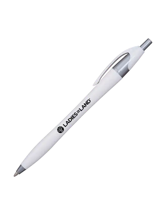 Novella White/Silver Shimmer Pen - Blue Ink w/Ladies In Land Logo