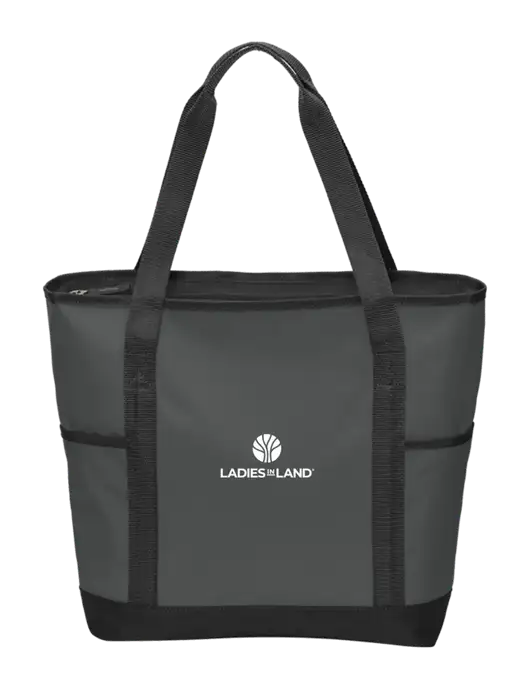 On the Go Charcoal Black Tote w/Ladies In Land Logo