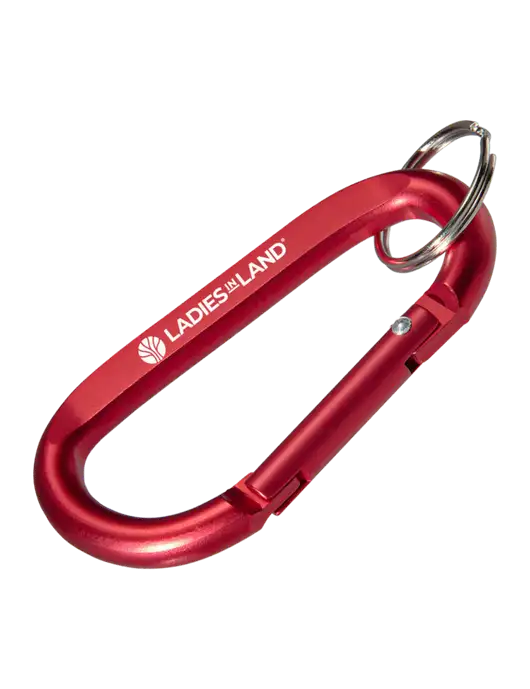 Red Carabiner & Key Ring w/Ladies In Land Logo