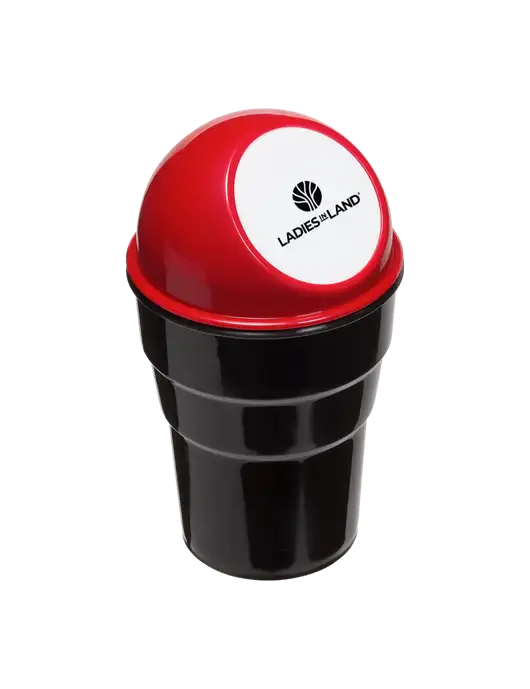Red Car Cup Holder Trash Can w/Ladies In Land Logo