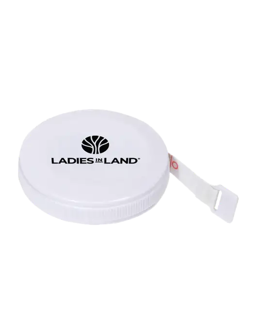 White Round Tape Measure w/Ladies In Land Logo