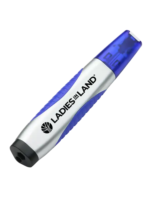 Silver/Blue Level Light Screwdriver Pen w/Ladies In Land Logo
