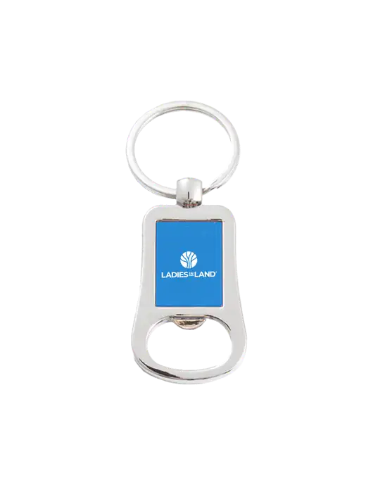 Silver & Blue Bottle Opener Keychain w/Ladies In Land Logo