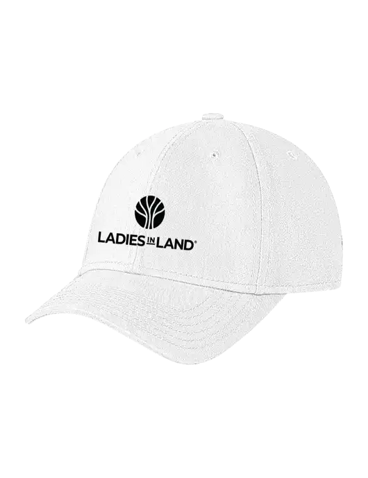 White Structured Soft Snap Closure Hook & Loop Cap w/Ladies In Land Logo