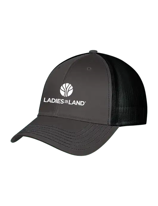 Charcoal & Black Mesh Trucker Cap Snap Back w/Ladies In Land Logo