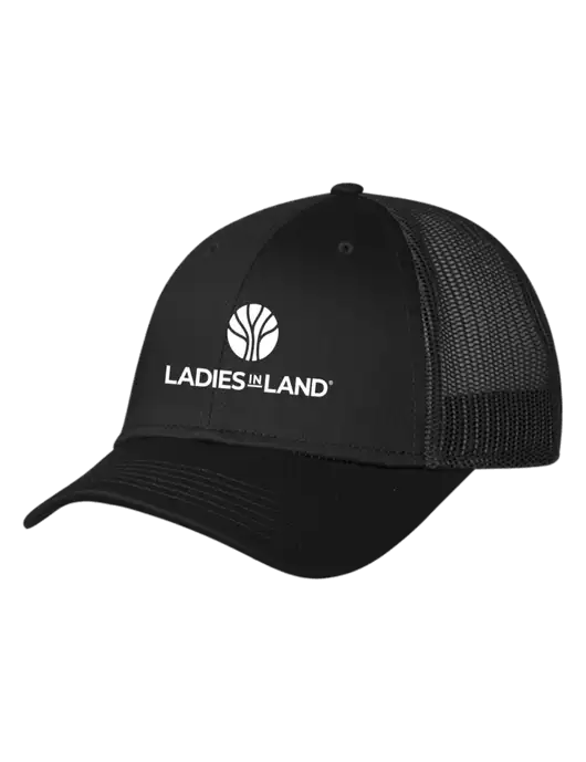 Black Mesh Trucker Cap Snap Back w/Ladies In Land Logo