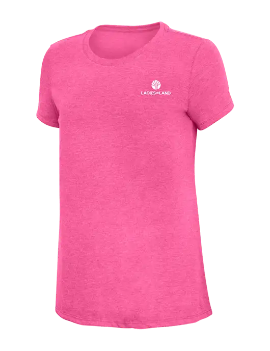 Womens Simply Soft Fuchsia Frost 4.5oz Poly/Combed Ring Spun Cotton T-Shirt w/Ladies In Land Logo