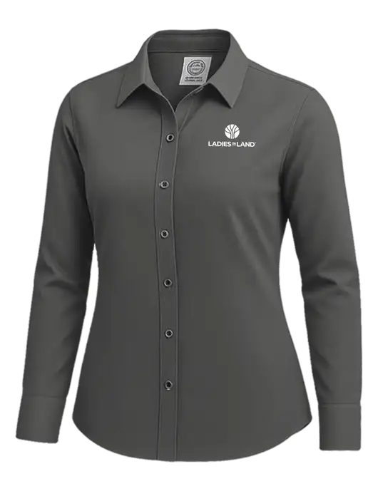 Brooks Brothers Womens Dark Grey Wrinkle-Free Stretch Nailhead Shirt w/Ladies In Land Logo