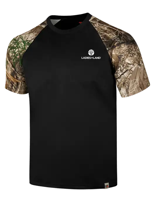 Russell Outdoors Black/Realtree Edge Camo Colorblock Performance T-Shirt w/Ladies In Land Logo
