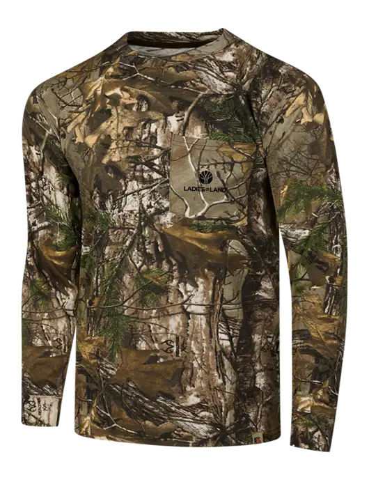 Russell Outdoors Realtree Edge Camo Long Sleeve Pocket T-Shirt w/Ladies In Land Logo