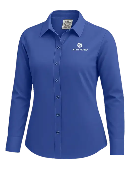 Brooks Brothers Womens Royal Blue Wrinkle-Free Stretch Nailhead Shirt w/Ladies In Land Logo