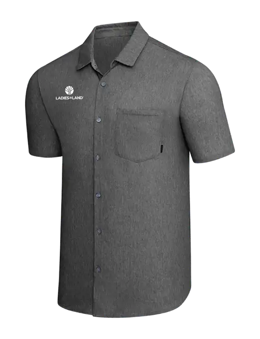 OGIO Dark Grey Heather Extend Short Sleeve Button Up Shirt w/Ladies In Land Logo