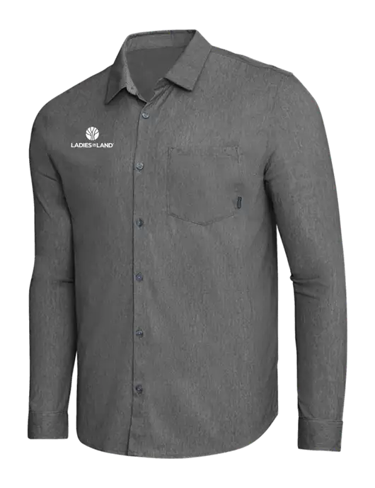 OGIO Dark Grey Heather Extend Long Sleeve Button Up Shirt w/Ladies In Land Logo