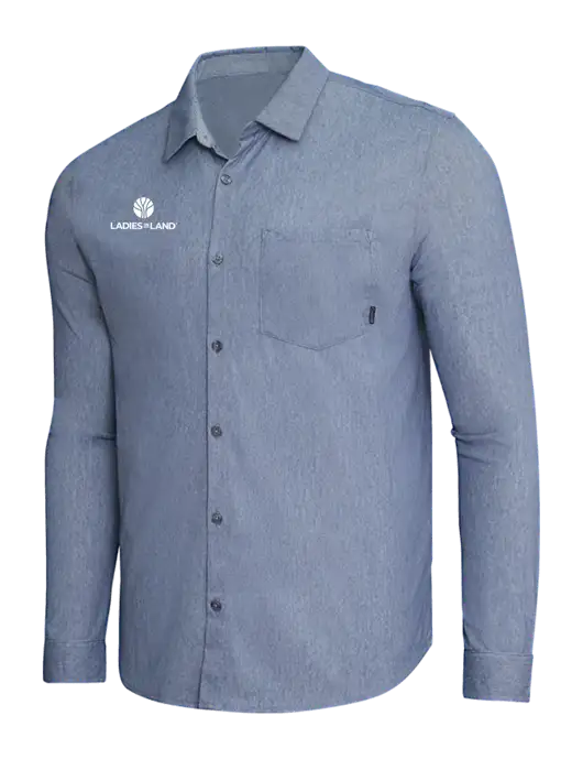 OGIO Slate Blue Heather Extend Long Sleeve Button Up Shirt w/Ladies In Land Logo