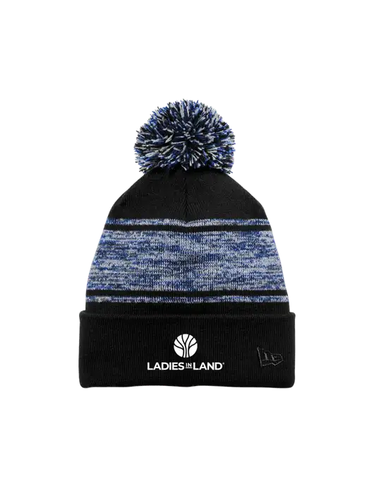 New Era Black/Royal Knit Chilled Pom Beanie w/Ladies In Land Logo