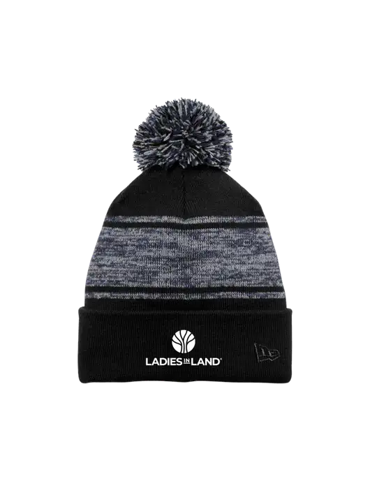 New Era Black/Navy Knit Chilled Pom Beanie w/Ladies In Land Logo