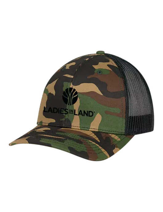 Richardson Adjustable Snapback Original 112P Trucker Cap Army Camo/Black  w/Ladies In Land Logo