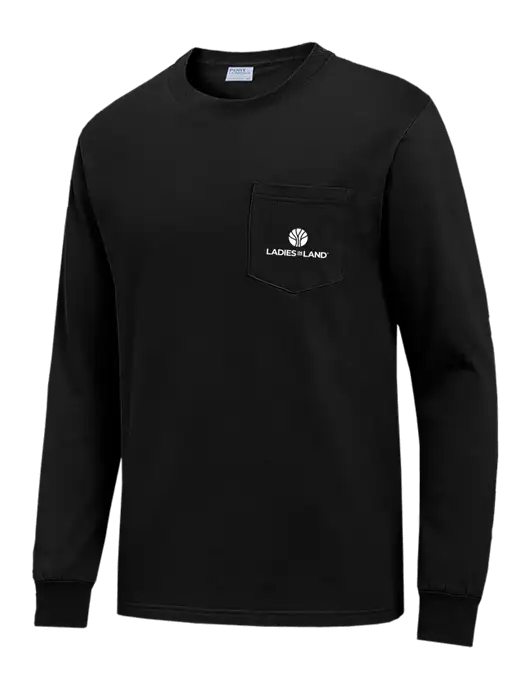Black Long Sleeve Heavyweight 6.1 oz Pocket T-Shirt w/Ladies In Land Logo