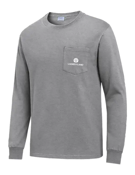Medium Grey Heather Long Sleeve Heavyweight 6.1 oz Pocket T-Shirt w/Ladies In Land Logo