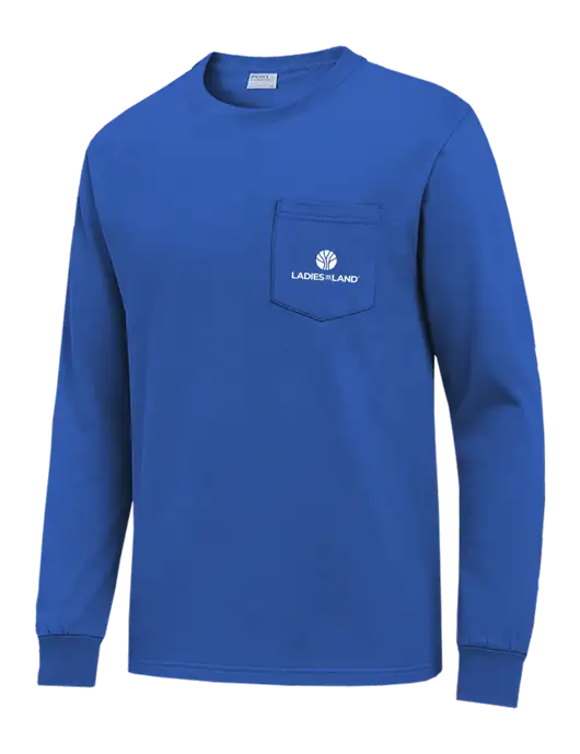 Royal Blue Long Sleeve Heavyweight 6.1 oz Pocket T-Shirt w/Ladies In Land Logo