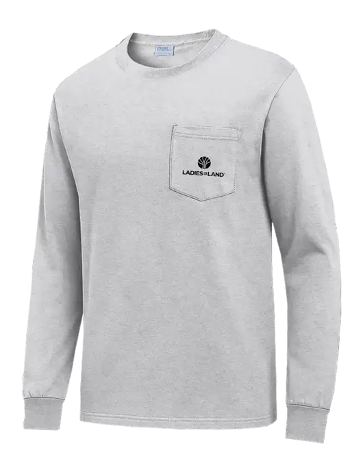 Light Grey Heather Long Sleeve Heavyweight 6.1 oz Pocket T-Shirt w/Ladies In Land Logo