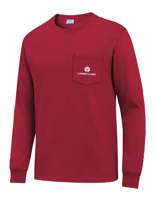 Red Long Sleeve Heavyweight 6.1 oz Pocket T-Shirt w/Ladies In Land Logo