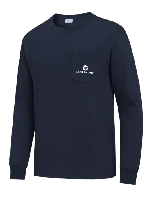 Navy Long Sleeve Heavyweight 6.1 oz Pocket T-Shirt w/Ladies In Land Logo