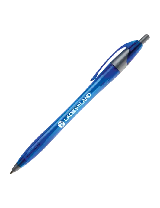Novella Translucent Blue/Silver Jewel Pen - Blue Ink w/Ladies In Land Logo