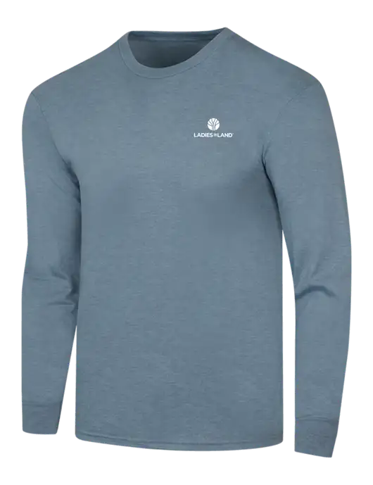 Simply Soft Long Sleeve Slate Blue Heather 4.5 oz, Poly/Combed Ring Spun Cotton T-Shirt w/Ladies In Land Logo