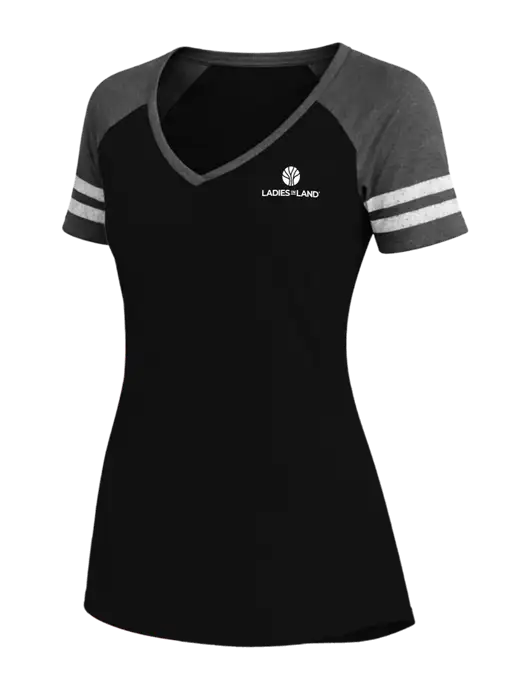 Womens Black/Charcoal Heather V-Neck Game Tee w/Ladies In Land Logo
