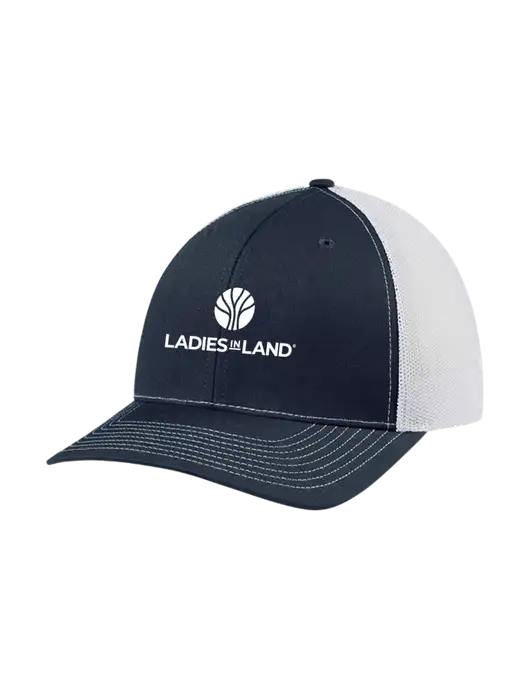 Richardson Adjustable Snapback Original 112 Trucker Cap Navy w/White Mesh w/Ladies In Land Logo