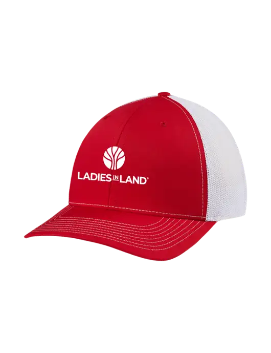 Richardson Adjustable Snapback Original 112 Trucker Cap Red w/White Mesh w/Ladies In Land Logo