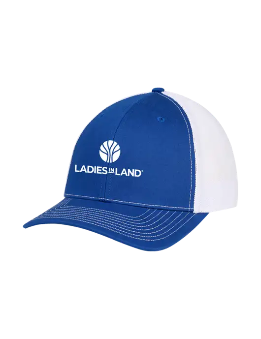 Richardson Adjustable Snapback Original 112 Trucker Cap Royal w/White Mesh w/Ladies In Land Logo