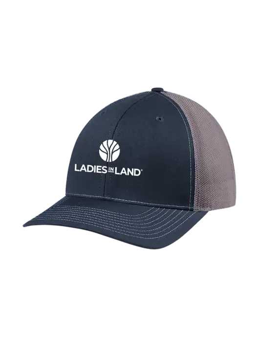 Richardson Adjustable Snapback Original 112 Trucker Cap Navy w/Charcoal Mesh w/Ladies In Land Logo