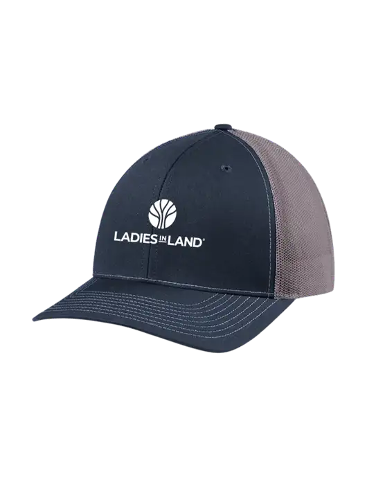 Richardson Adjustable Snapback Original 112 Trucker Cap Navy w/Charcoal Mesh w/Ladies In Land Logo