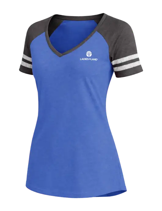 Womens Royal Heather/Charcoal Heather V-Neck Game Tee w/Ladies In Land Logo