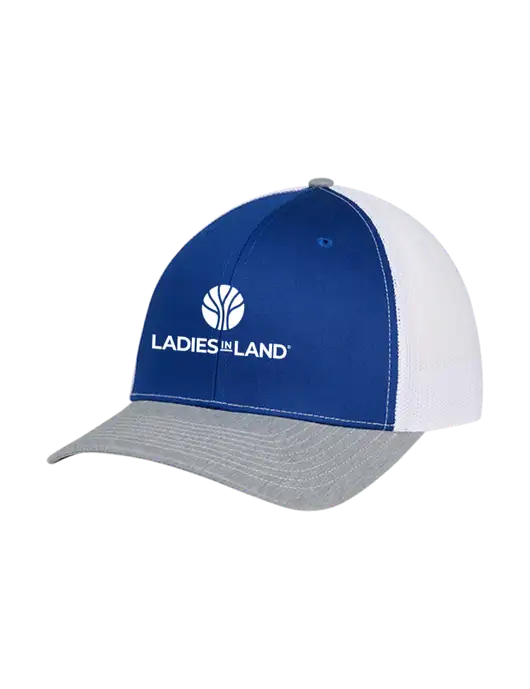 Richardson Adjustable Snapback Original 112 Trucker Cap Royal/HeatherGrey/White Mesh w/Ladies In Land Logo