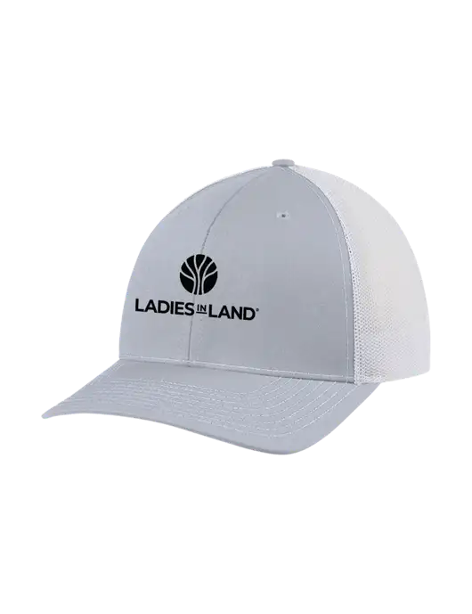 Richardson Adjustable Snapback Original 112 Trucker Cap Light Heather Grey w/White Mesh w/Ladies In Land Logo