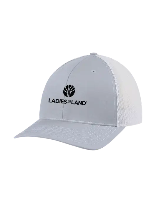 Richardson Adjustable Snapback Original 112 Trucker Cap Light Heather Grey w/White Mesh w/Ladies In Land Logo